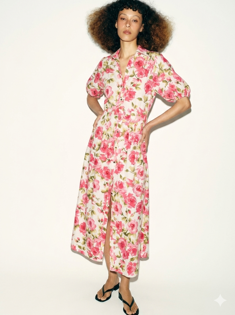 Zara Floral Print Multicolored Midi Dress