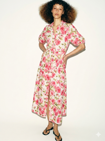 Zara Floral Print Multicolored Midi Dress