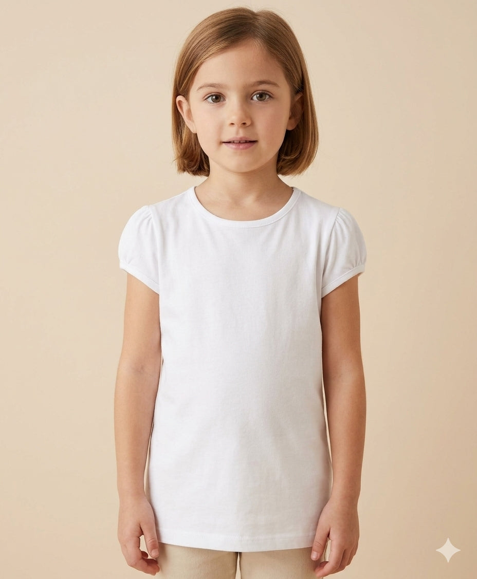 Girls' White Cap Sleeve T-Shirt