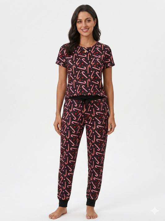 Pretty Secret Christmas Themed Candy Cane Pajamas Set