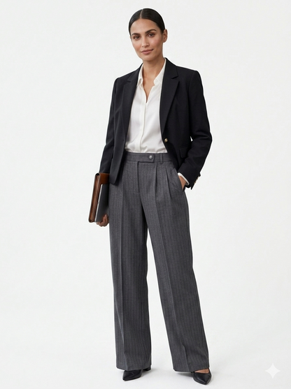 Tall Grey Pinstripe Wide Leg Trouser
