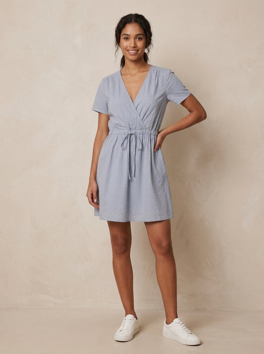 Light Blue Short Sleeve Wrap Mini Dress