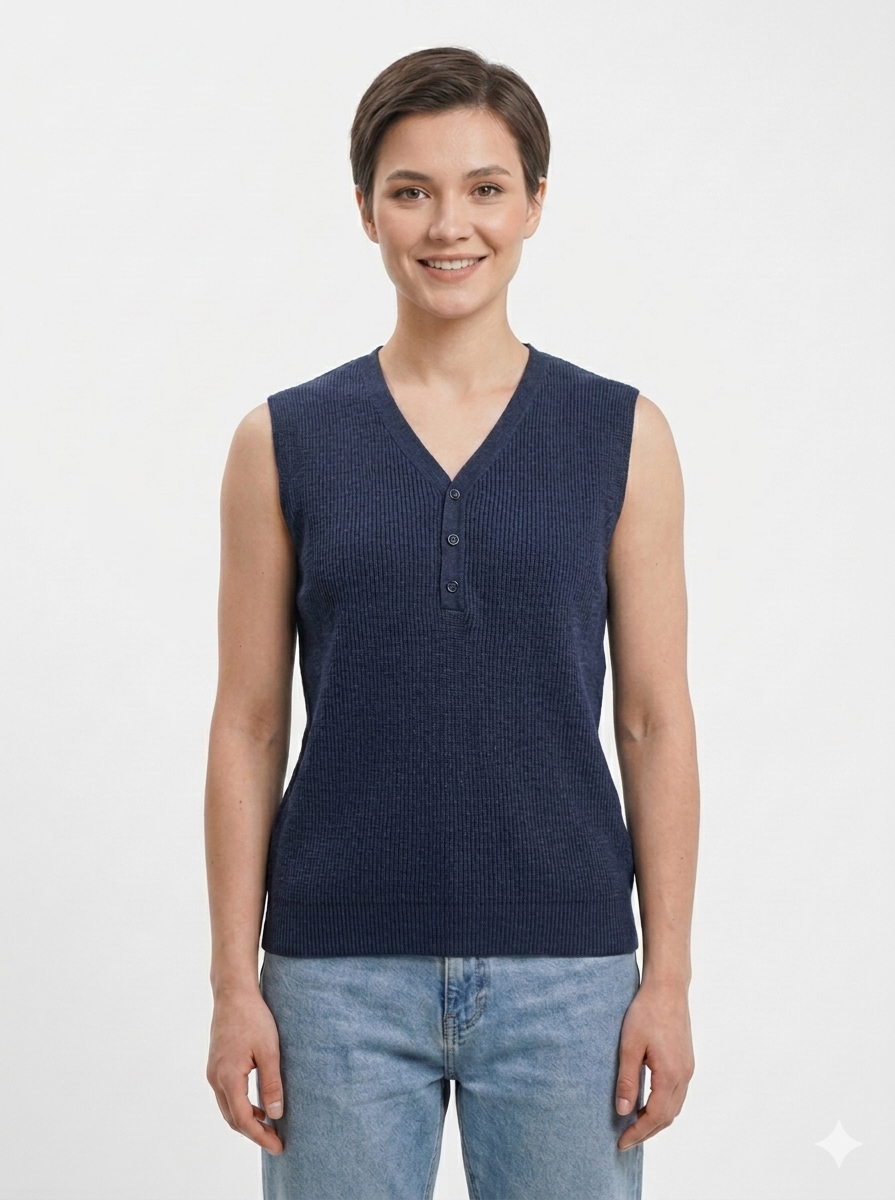 Ribbed Knit Henley Sweater Vest