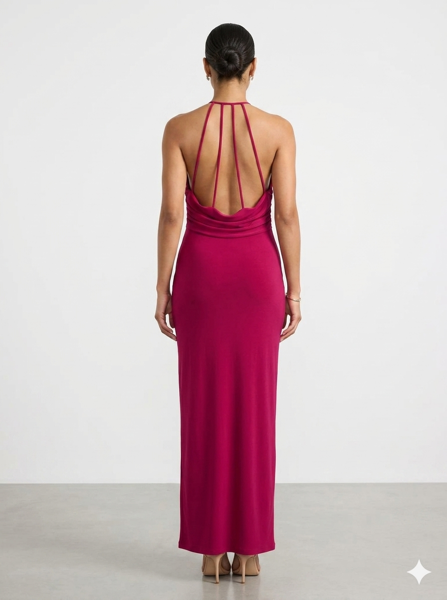 Halter Neck Ruched Maxi Dress