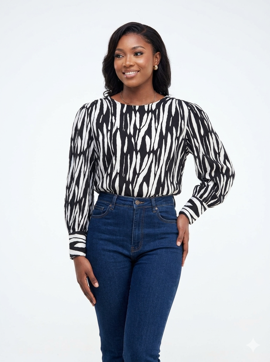 Long Sleeve Animal Print Blouse