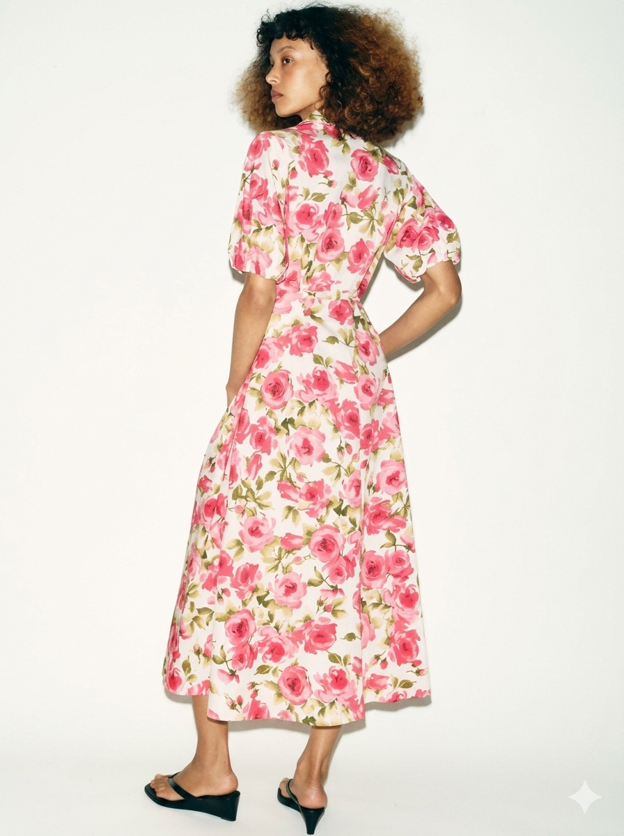 Zara Floral Print Multicolored Midi Dress