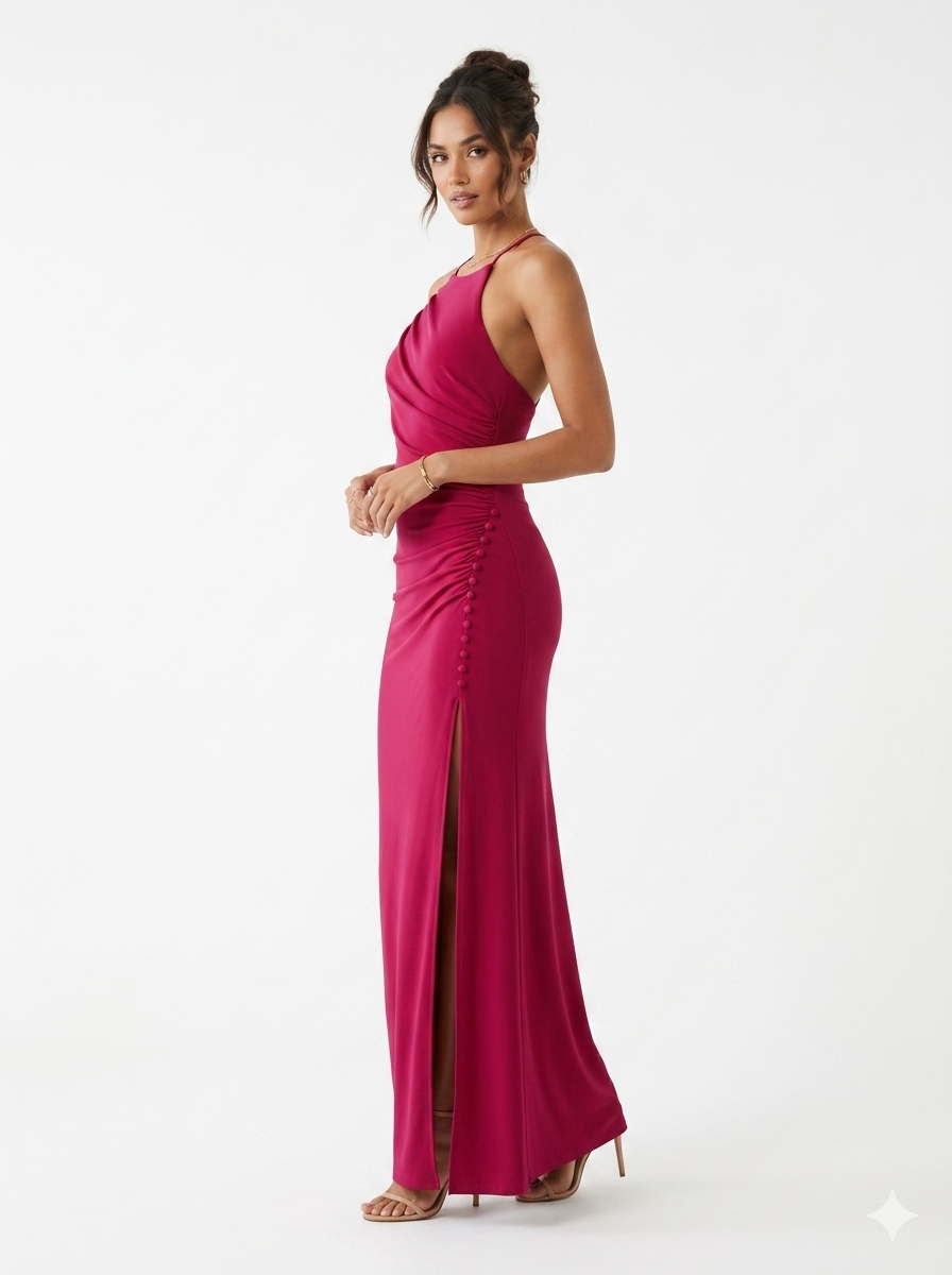 Halter Neck Ruched Maxi Dress