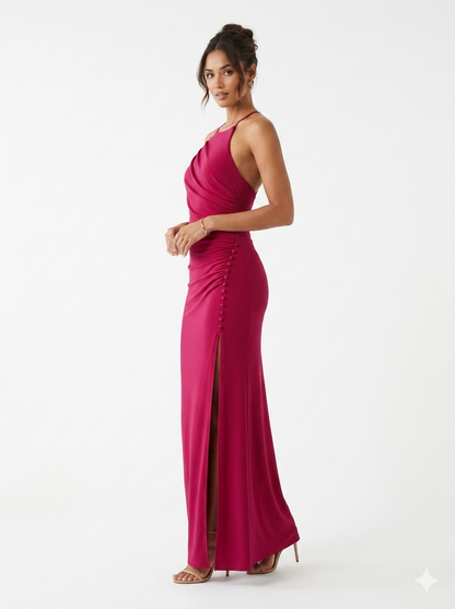 Halter Neck Ruched Maxi Dress