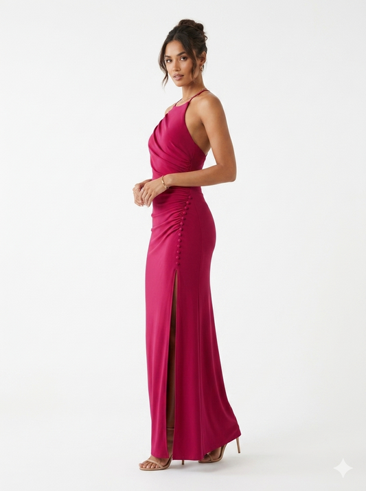 Halter Neck Ruched Maxi Dress