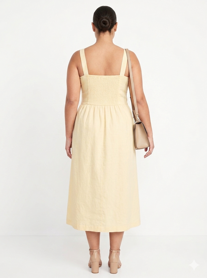 Curvy Shirred Dress - Yellow