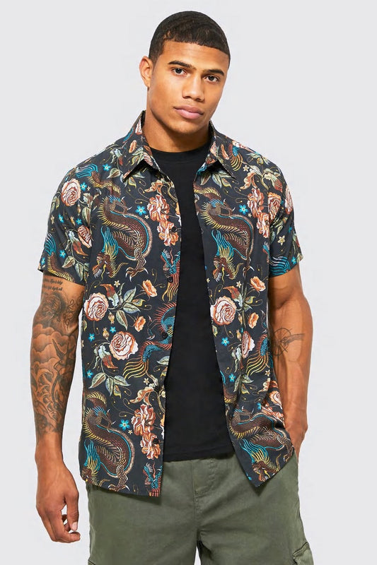 Dragon Print Short Sleeve Shirt