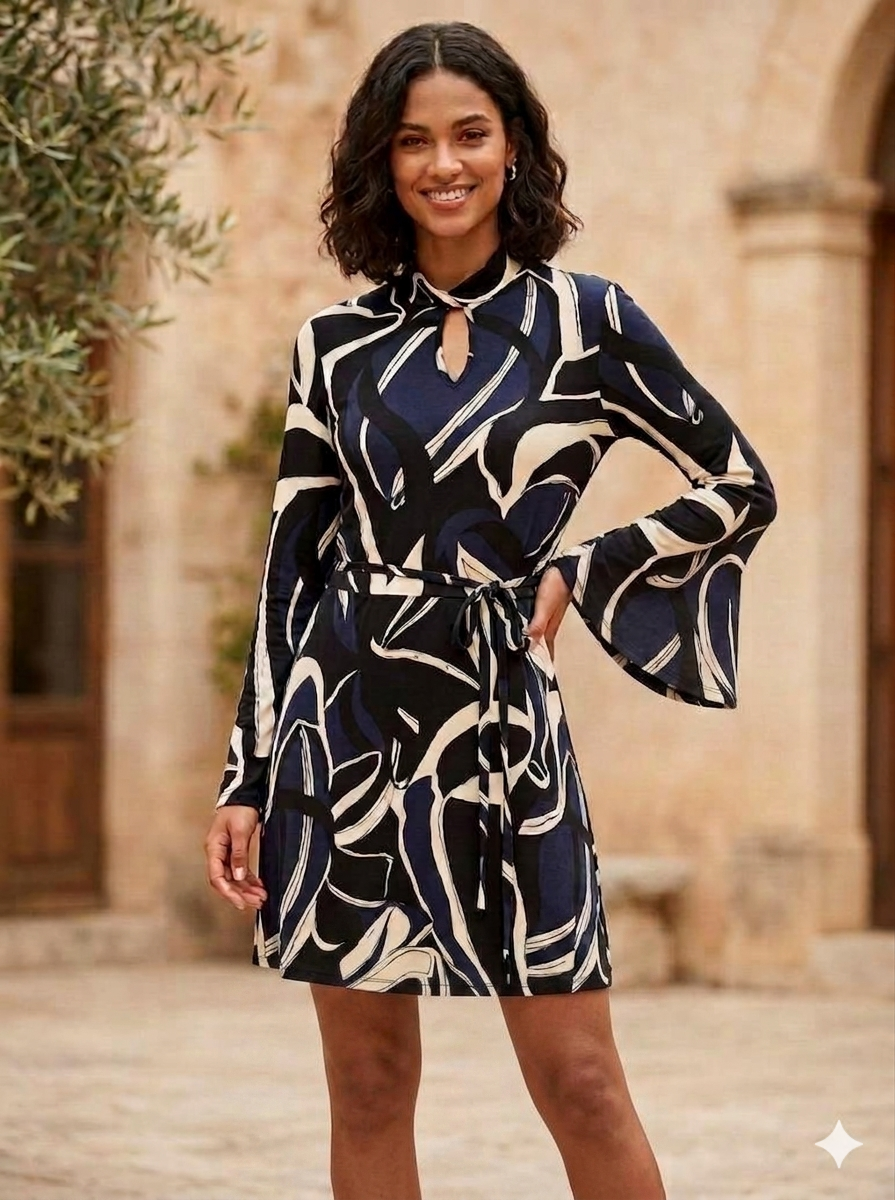 High Neck Monochrome Stretch Jersey Dress