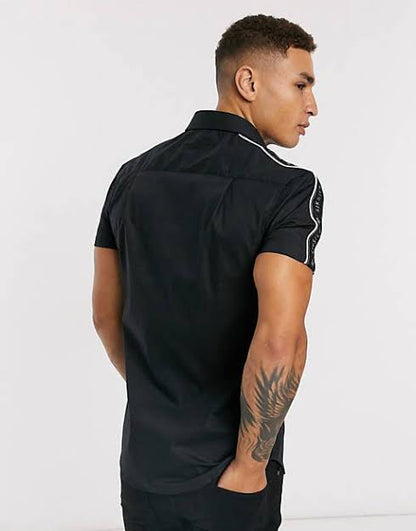 Short Sleeve Piped Shirt Black