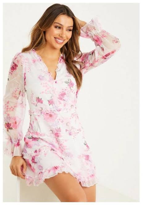 Organza dress with ruffles floral print