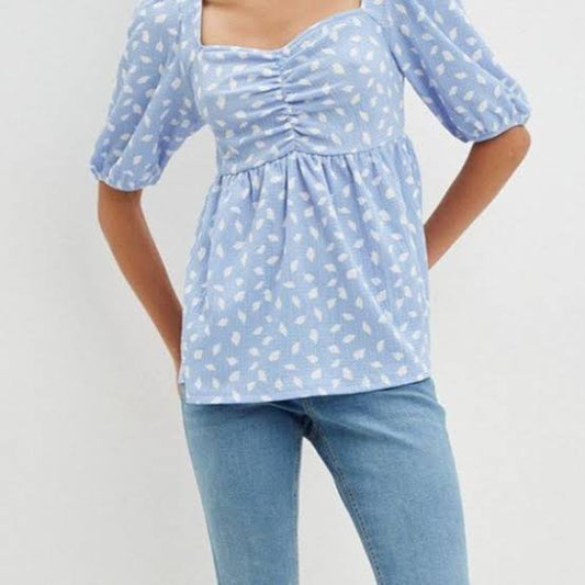 Sweetheart Neck Top Blue