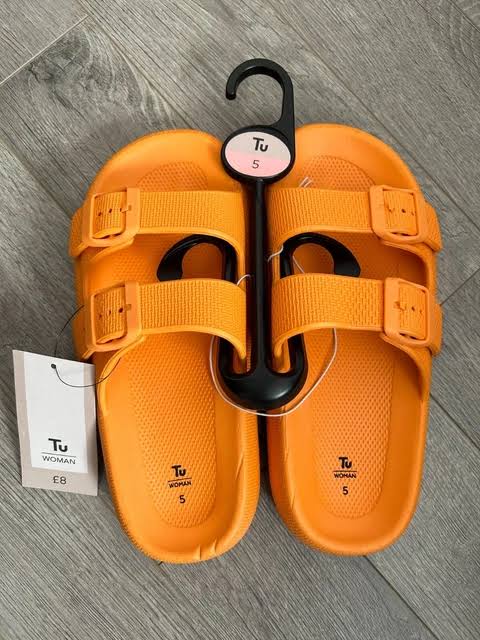 Orange Double Strap Chunky Pool Sliders