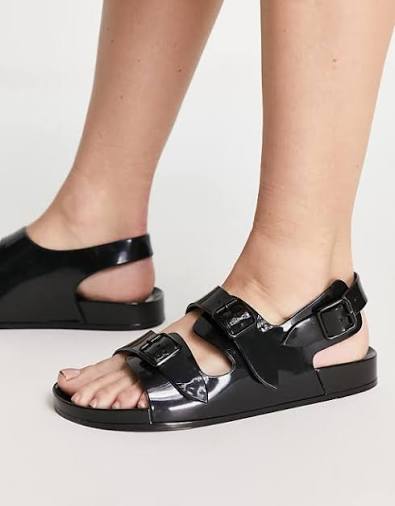 ASOS DESIGN Fate jelly flat sandals with buckles in black