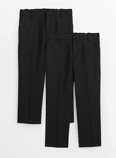 2 Pack Black Woven Trousers with Reinforced Knees & Extendable Hem