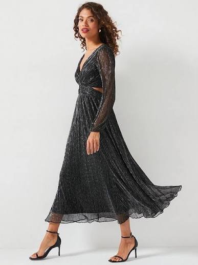 V by Very Metallic Cut Out Midi Dress - Dark Silver