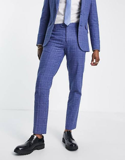 Blue Check Suit Trousers