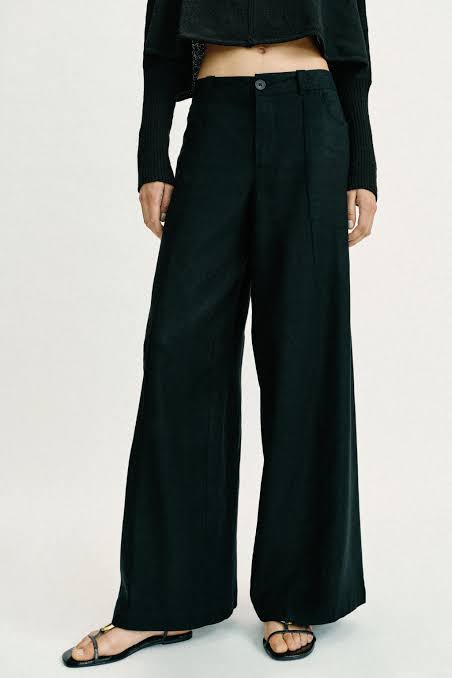 Linen Blend Wide Leg Trouser