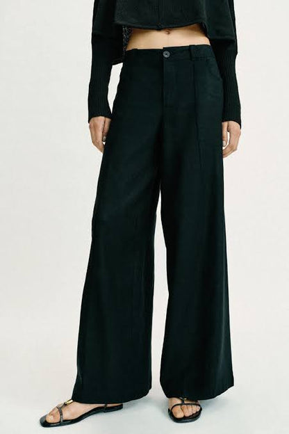 Linen Blend Wide Leg Trouser