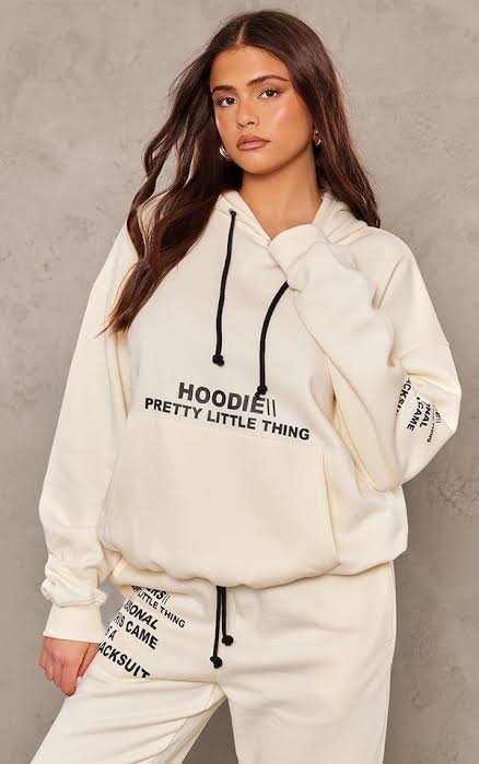 Cream Oversized Graphic Printed Pocket Front Hoodie