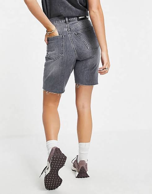 Echo super high rise straight leg denim shorts in washed grey