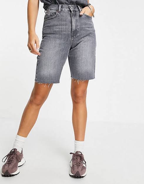 Echo super high rise straight leg denim shorts in washed grey