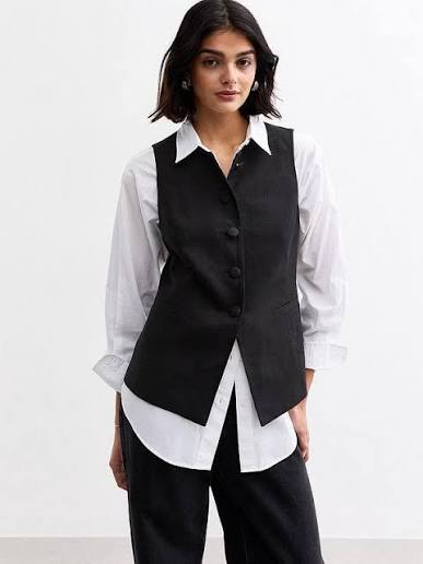 Crew Neck Linen Blend Waistcoat Black