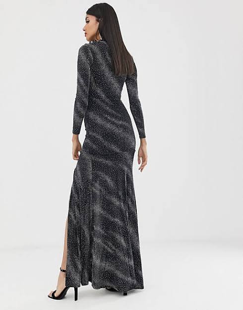 Metallic Plunge Maxi Dress