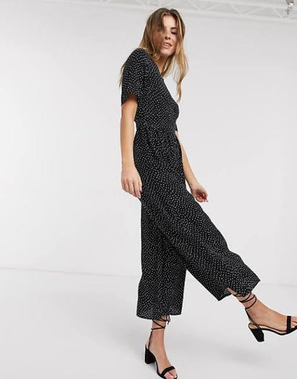 Tea Jumpsuit With Button Back Detail in Spot Print