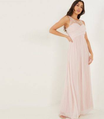 Embellished High Neck Maxi Dress Pink