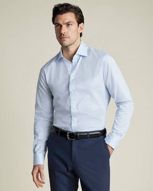 Luxury Stripe Double Cuff Slim Fit Shirt - Ice Blue