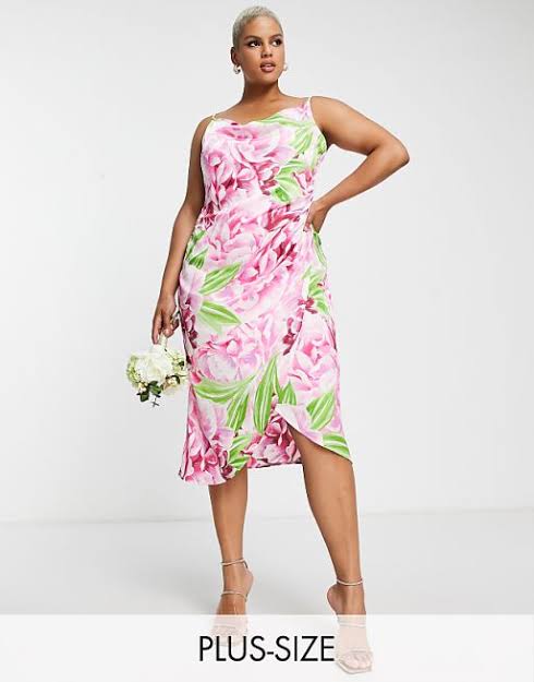Floral Print Satin Wrap Midi Dress