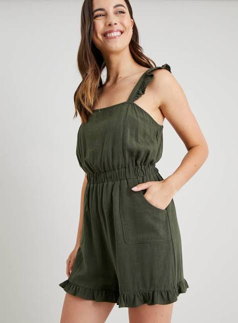 Khaki Frill Short Playsuit