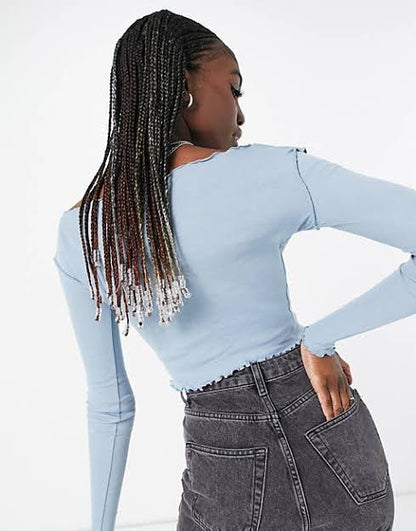 Tall long sleeve lettuce top in denim