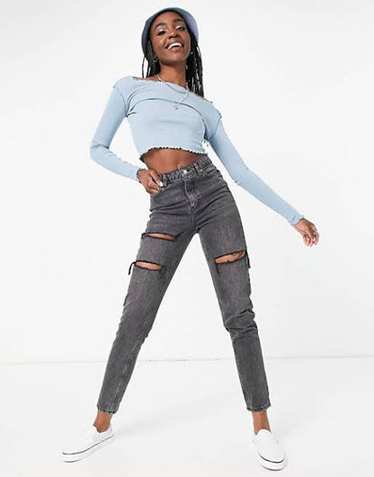 Tall long sleeve lettuce top in denim