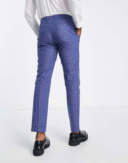 Blue Check Suit Trousers