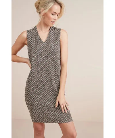 Toffee Chevron Jacquard Sleeveless V-Neck Jersey Shift Dress