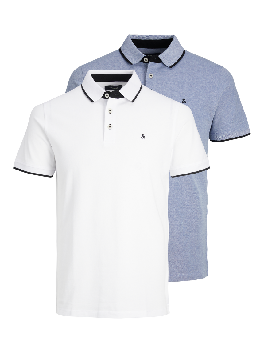 Jack & Jones Paulos 2 Pack Tipped Polo Shirt - Cobalt/White