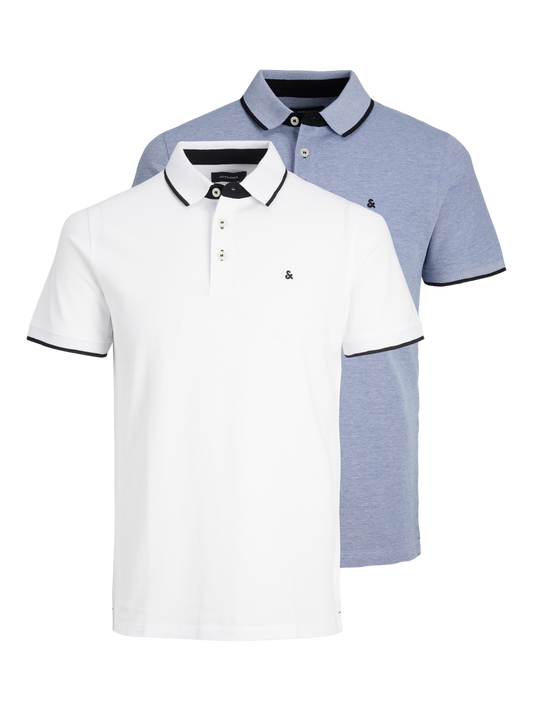 Jack & Jones Paulos 2 Pack Tipped Polo Shirt - Cobalt/White