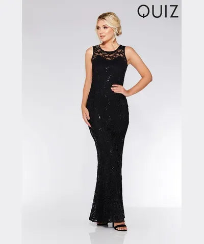 Black Lace Fishtail Maxi Dress