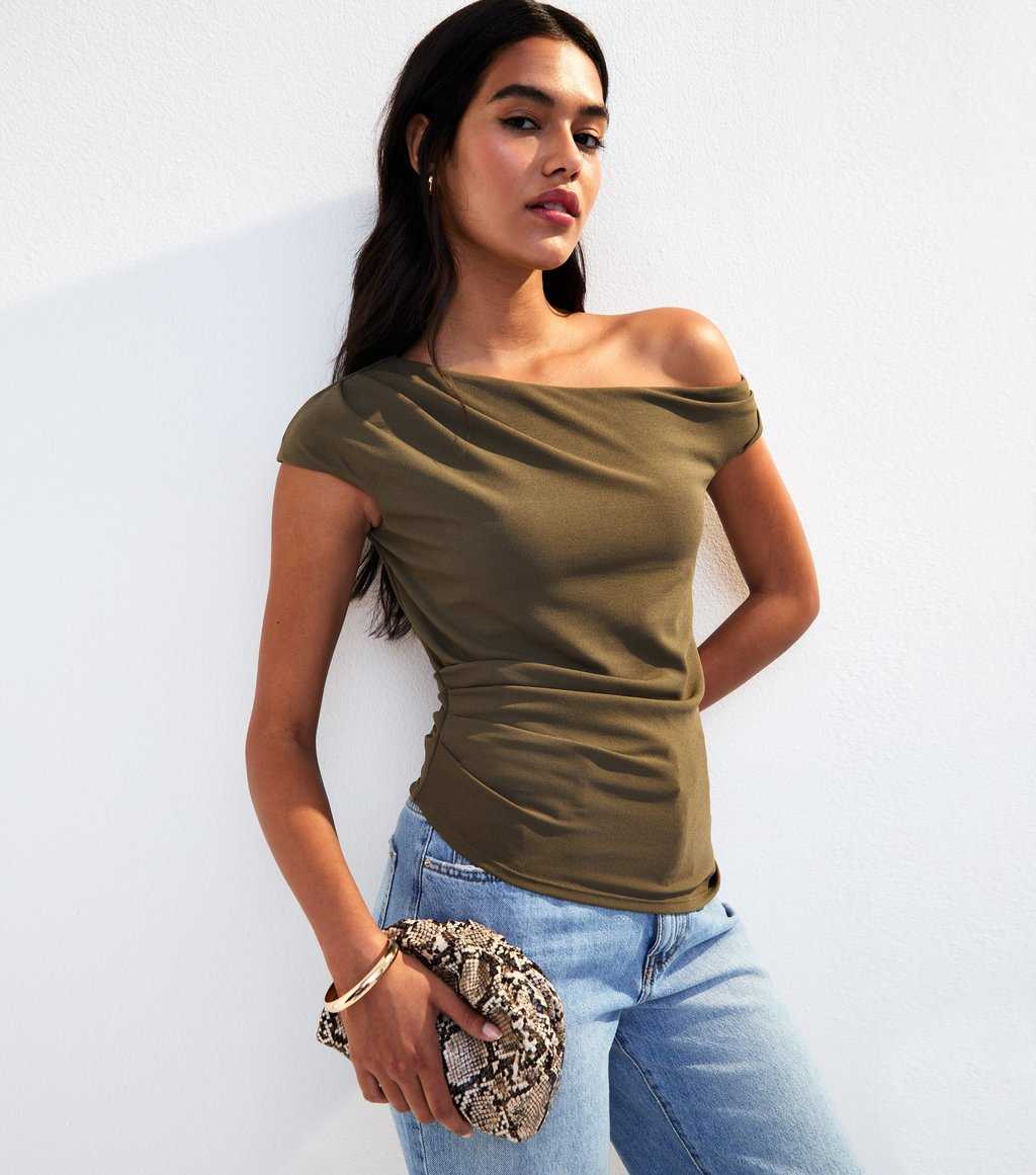 Light Green Off Shoulder Scuba Top