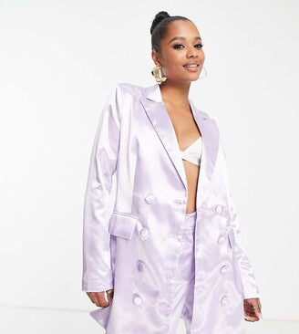 Liquorish satin tailored double breast blazer in dreamy lilac
