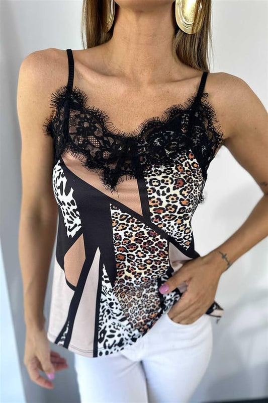 Animal Print Lace Cami Top