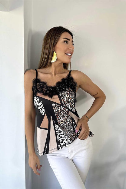 Animal Print Lace Cami Top