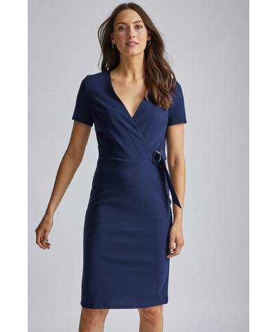 D Ring Wrap Navy Bodycon Dress