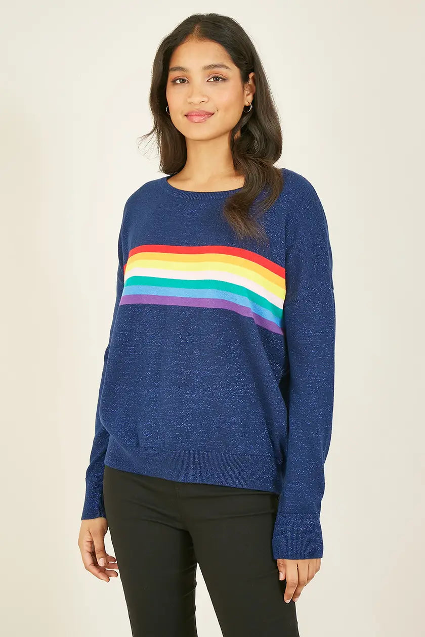 Navy Rainbow Knitted Jumper