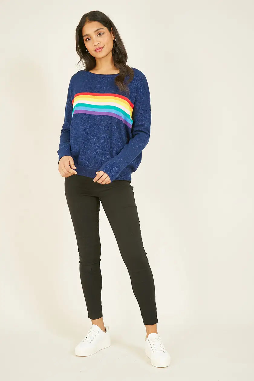 Navy Rainbow Knitted Jumper